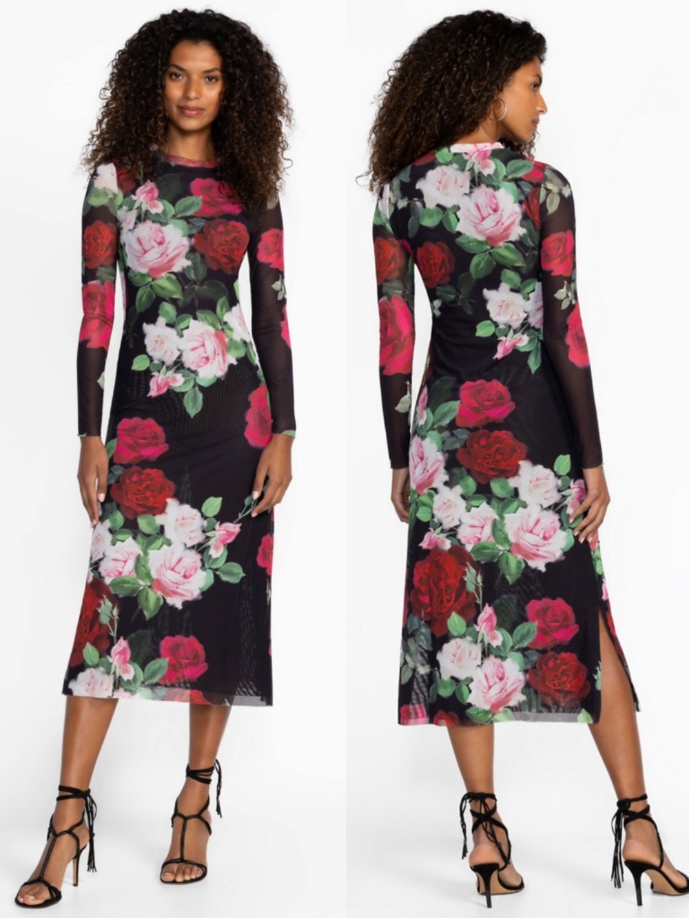 NWT Johnny Was Jade Lolia Maria Rosa Rose Floral Print Boho Mesh Midi Dress
